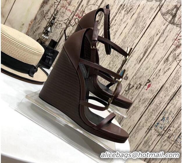 Low Price Saint Laurent Cassandra Wedge Sandals 10.5cm 070649 Brown