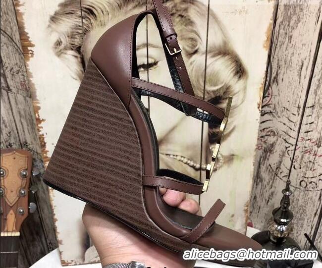 Low Price Saint Laurent Cassandra Wedge Sandals 10.5cm 070649 Brown