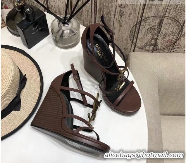 Low Price Saint Laurent Cassandra Wedge Sandals 10.5cm 070649 Brown