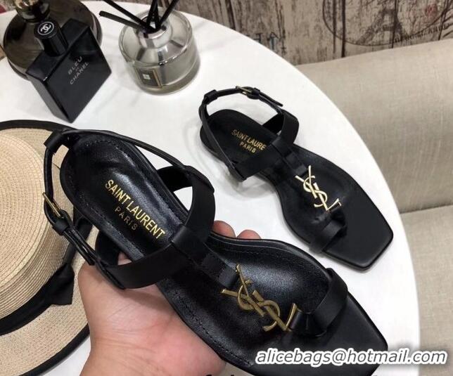 Perfect Saint Laurent YSL Calfskin Flat Thong Sandals 070654 Black 2021