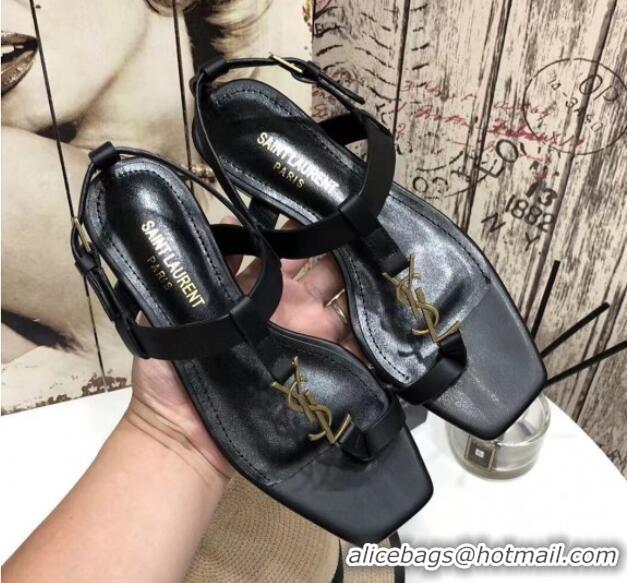 Perfect Saint Laurent YSL Calfskin Flat Thong Sandals 070654 Black 2021