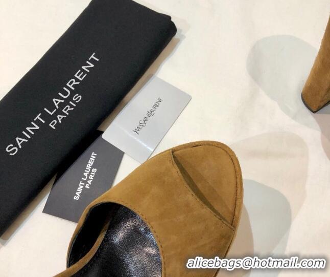 Good Quality Saint Laurent Suede Platform Sandals 13.5cm 070941 Brown 2021