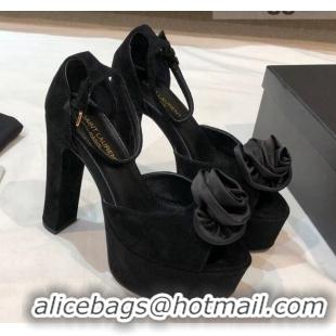 Classic Practical Saint Laurent Suede Platform Sandals 13.5cm 070941 All Black 2021