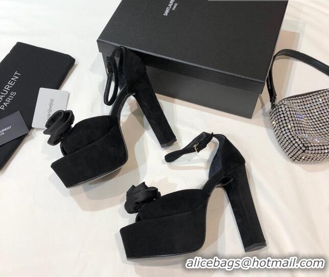 Classic Practical Saint Laurent Suede Platform Sandals 13.5cm 070941 All Black 2021