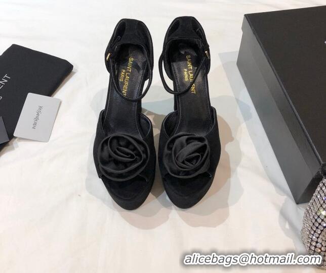 Classic Practical Saint Laurent Suede Platform Sandals 13.5cm 070941 All Black 2021