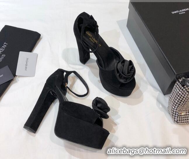 Classic Practical Saint Laurent Suede Platform Sandals 13.5cm 070941 All Black 2021