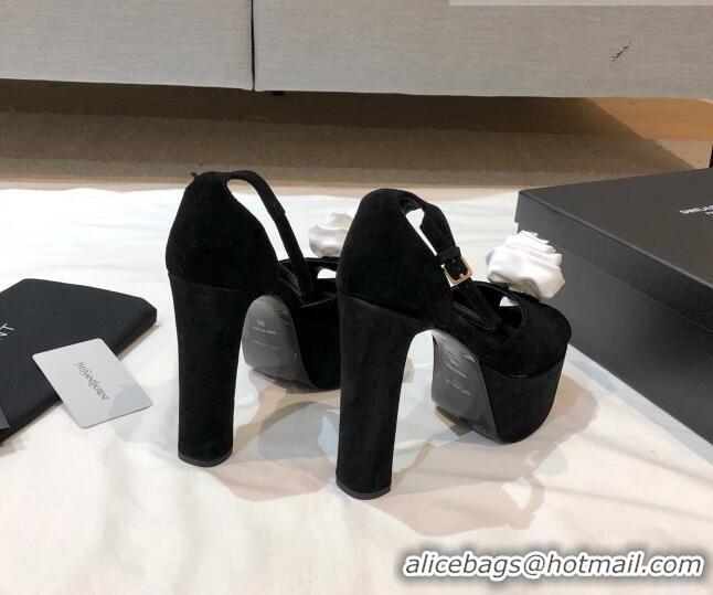 Best Quality Saint Laurent Suede Platform Sandals with Bloom Charm 13.5cm 070941 Black/White