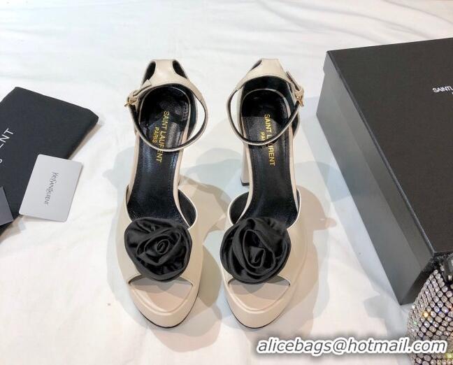 Charming Saint Laurent Calfskin Platform Sandals 13.5cm 070939 White 2021