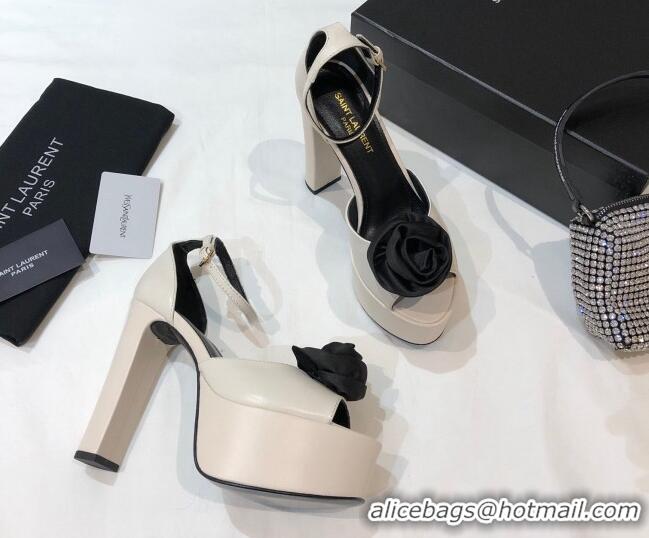 Charming Saint Laurent Calfskin Platform Sandals 13.5cm 070939 White 2021