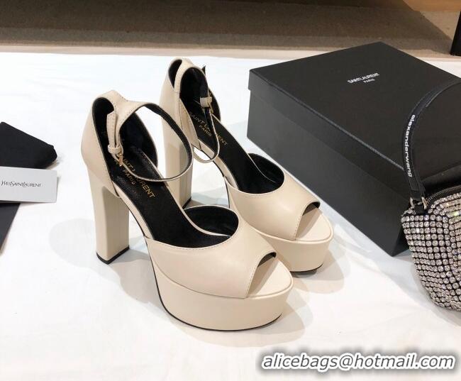 Charming Saint Laurent Calfskin Platform Sandals 13.5cm 070939 White 2021