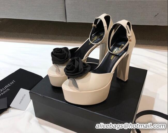 Charming Saint Laurent Calfskin Platform Sandals 13.5cm 070939 White 2021