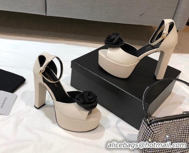 Charming Saint Laurent Calfskin Platform Sandals 13.5cm 070939 White 2021