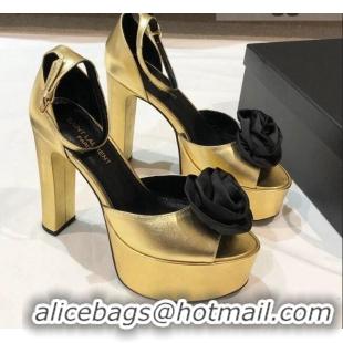 Best Design Saint Laurent Calfskin Platform Sandals 13.5cm 070939 Gold 2021