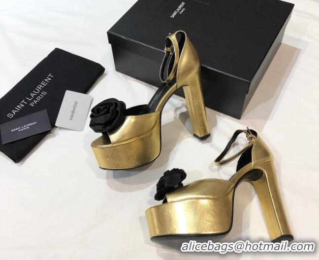 Best Design Saint Laurent Calfskin Platform Sandals 13.5cm 070939 Gold 2021