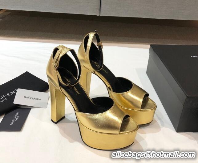 Best Design Saint Laurent Calfskin Platform Sandals 13.5cm 070939 Gold 2021