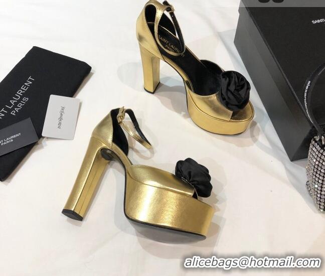 Best Design Saint Laurent Calfskin Platform Sandals 13.5cm 070939 Gold 2021