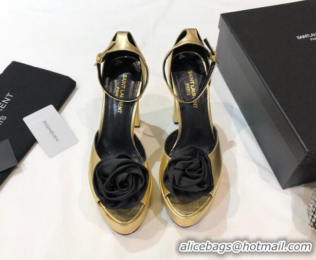 Best Design Saint Laurent Calfskin Platform Sandals 13.5cm 070939 Gold 2021