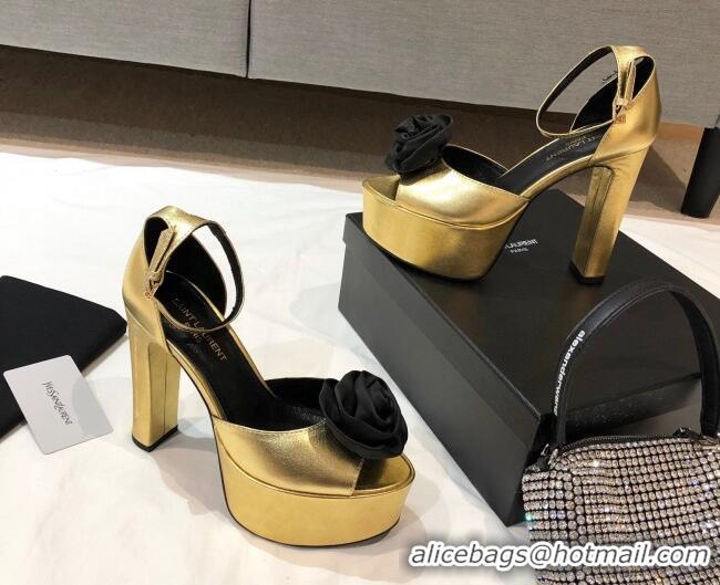 Best Design Saint Laurent Calfskin Platform Sandals 13.5cm 070939 Gold 2021