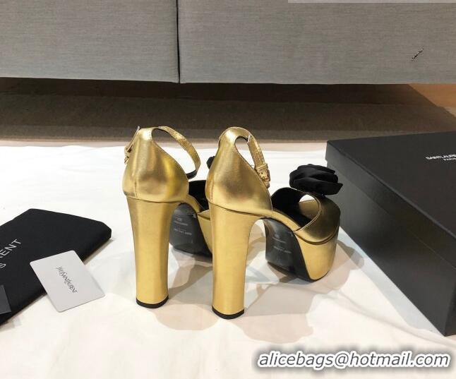 Best Design Saint Laurent Calfskin Platform Sandals 13.5cm 070939 Gold 2021