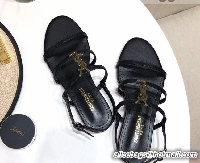 Good Product Saint Laurent YSL Calfskin Flat Sandals 070986 Black 2021