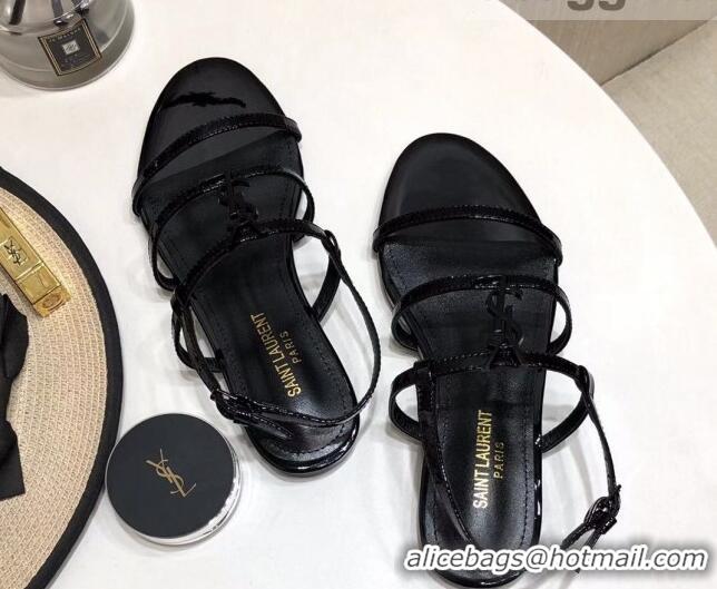 Low Cost Saint Laurent YSL Patent Leather Flat Sandals 070987 Black 2021