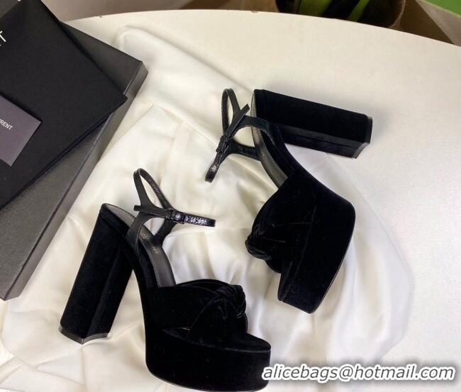 Best Luxury Saint Laurent BIANCA Sandals in 0724054 Black Velvet 2021