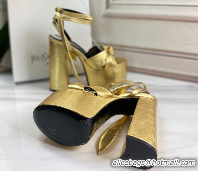 Top Quality Saint Laurent High Heel Lambskin Sandals 724055 Gold 2021