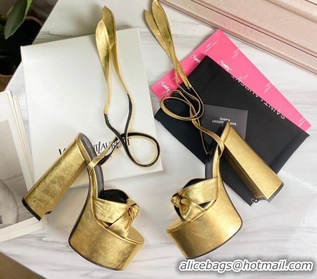 Top Quality Saint Laurent High Heel Lambskin Sandals 724055 Gold 2021