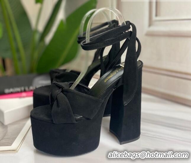 Good Quality Saint Laurent High Heel Suede Sandals 724056 Black 2021