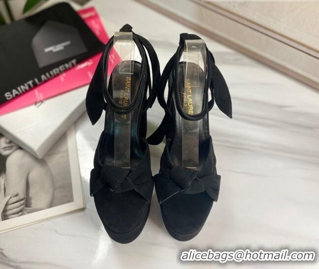 Good Quality Saint Laurent High Heel Suede Sandals 724056 Black 2021