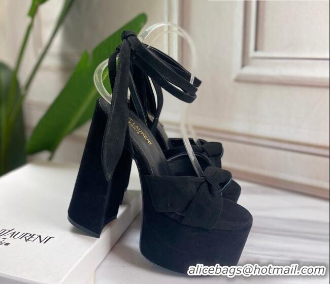 Good Quality Saint Laurent High Heel Suede Sandals 724056 Black 2021