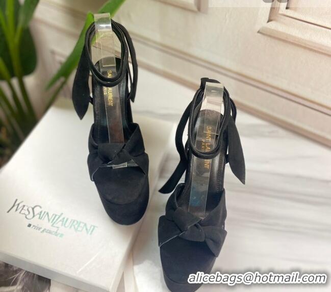 Good Quality Saint Laurent High Heel Suede Sandals 724056 Black 2021