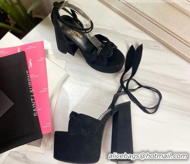 Good Quality Saint Laurent High Heel Suede Sandals 724056 Black 2021