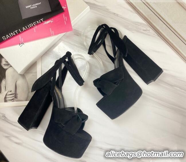 Good Quality Saint Laurent High Heel Suede Sandals 724056 Black 2021