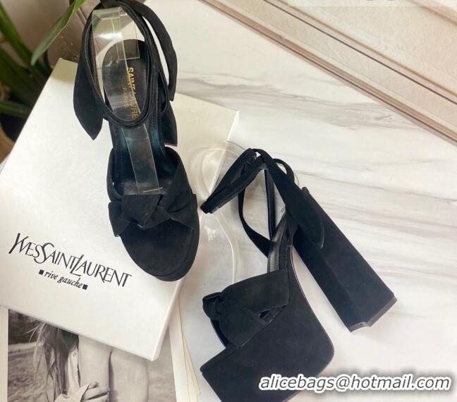 Good Quality Saint Laurent High Heel Suede Sandals 724056 Black 2021