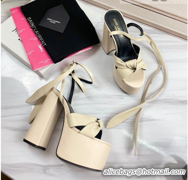 Super Quality Saint Laurent High Heel Lambskin Sandals 724057 Light Beige 2021