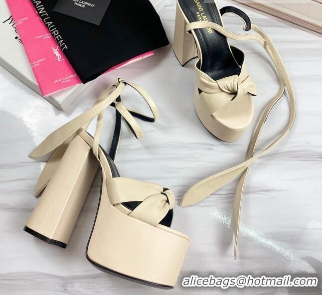 Super Quality Saint Laurent High Heel Lambskin Sandals 724057 Light Beige 2021