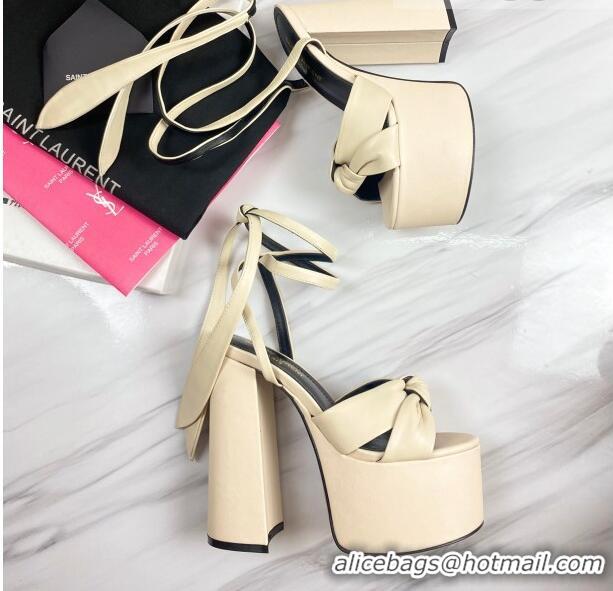 Super Quality Saint Laurent High Heel Lambskin Sandals 724057 Light Beige 2021