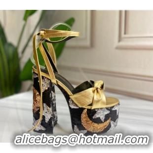 Best Price Saint Laurent Sequins High Heel Lambskin Sandals 724058 Gold 2021