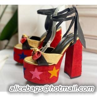 New Design Saint Laurent High Heel Lambskin & Suede Sandals 724069 Red/Gold 2021