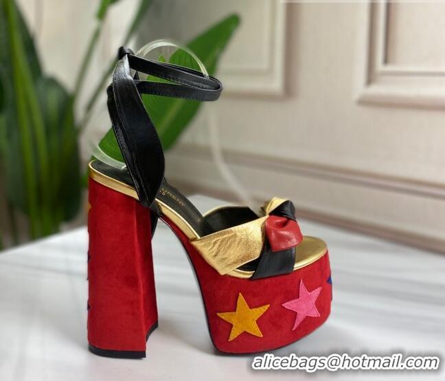 New Design Saint Laurent High Heel Lambskin & Suede Sandals 724069 Red/Gold 2021