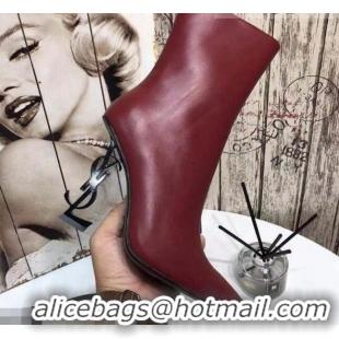 Perfect Saint Laurent Calf Leather High YSL-Heel Ankle Boots 11CM 093048 Burgundy