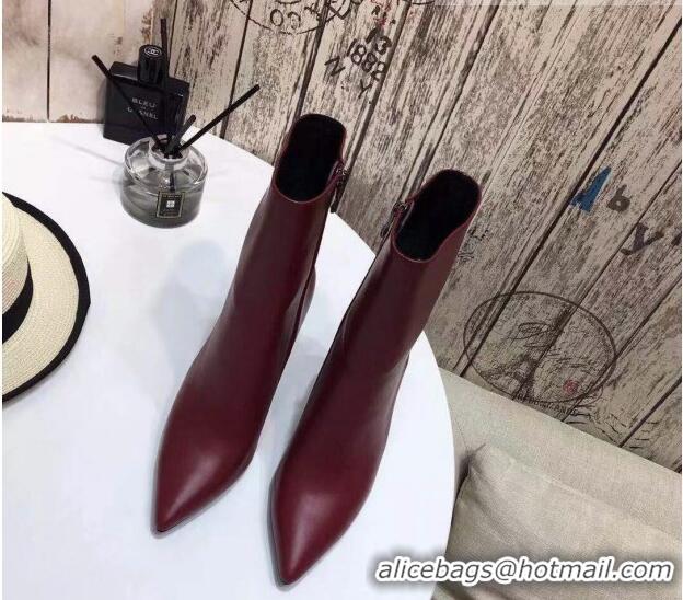 Perfect Saint Laurent Calf Leather High YSL-Heel Ankle Boots 11CM 093048 Burgundy