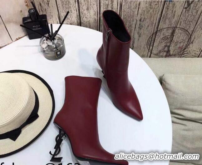 Perfect Saint Laurent Calf Leather High YSL-Heel Ankle Boots 11CM 093048 Burgundy