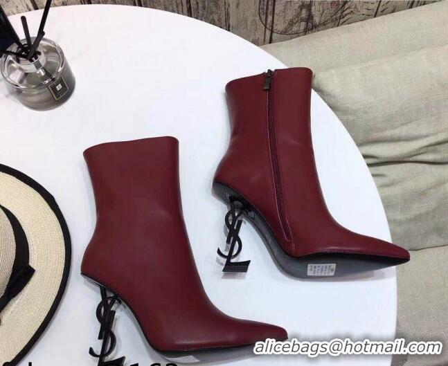 Perfect Saint Laurent Calf Leather High YSL-Heel Ankle Boots 11CM 093048 Burgundy