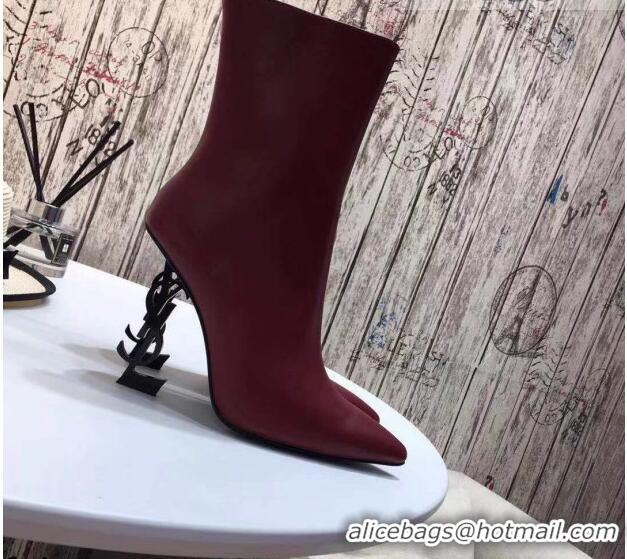 Perfect Saint Laurent Calf Leather High YSL-Heel Ankle Boots 11CM 093048 Burgundy