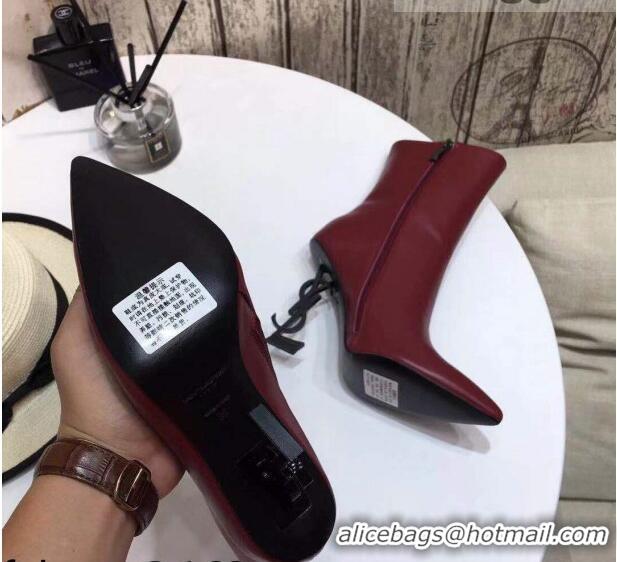 Perfect Saint Laurent Calf Leather High YSL-Heel Ankle Boots 11CM 093048 Burgundy