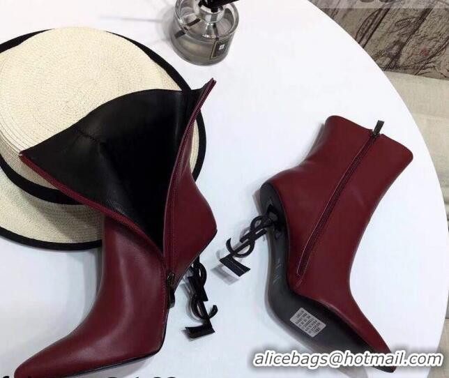 Perfect Saint Laurent Calf Leather High YSL-Heel Ankle Boots 11CM 093048 Burgundy