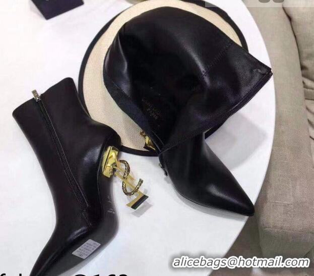 Good Product Saint Laurent Calf Leather High YSL-Heel Ankle Boots 11CM 093048 Balck/Gold