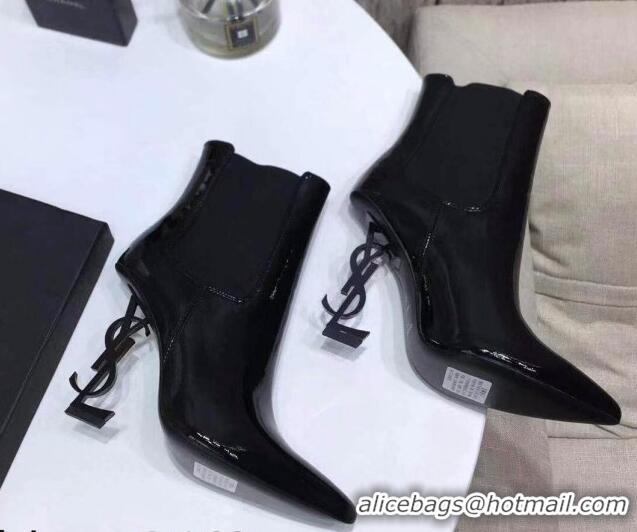 Grade Design Saint Laurent Patent Leather High YSL-Heel Ankle Boots 11CM All Balck 093051